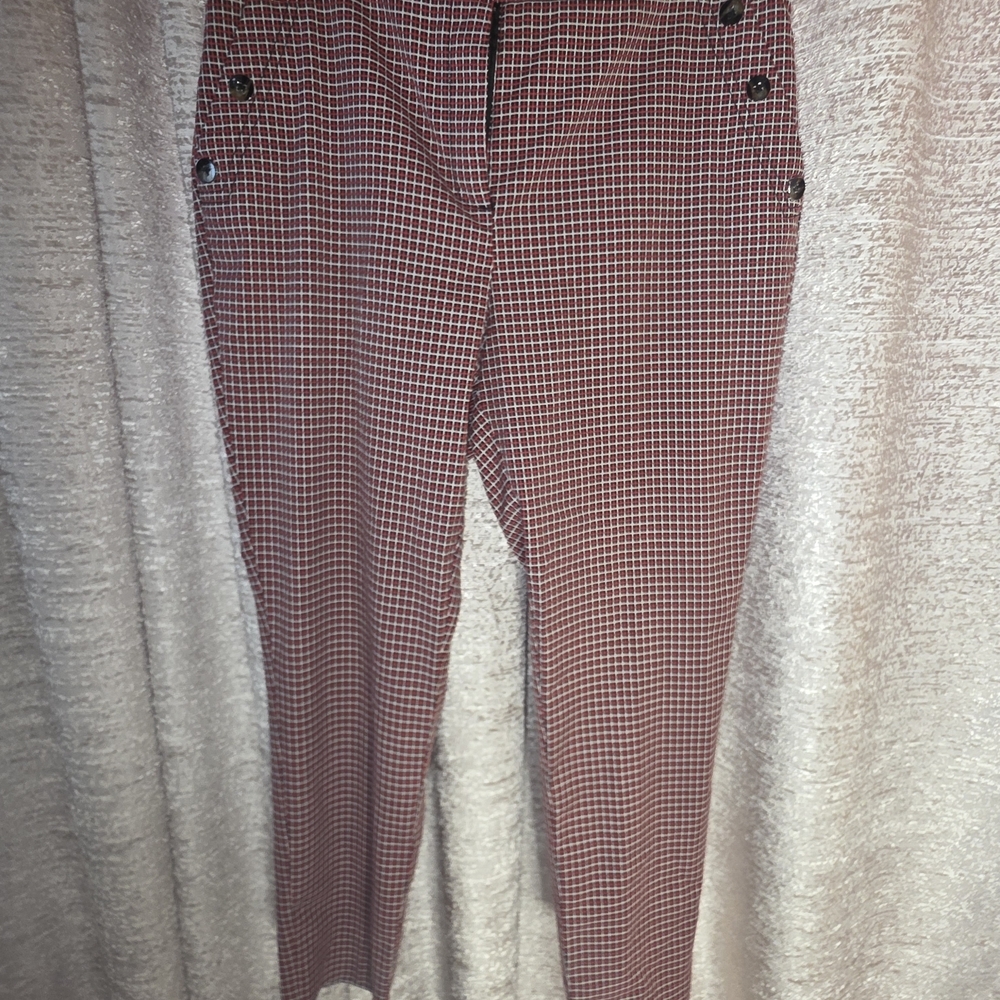 New York & Company Burgundy Check Ankle Pants - Picture 2 of 7